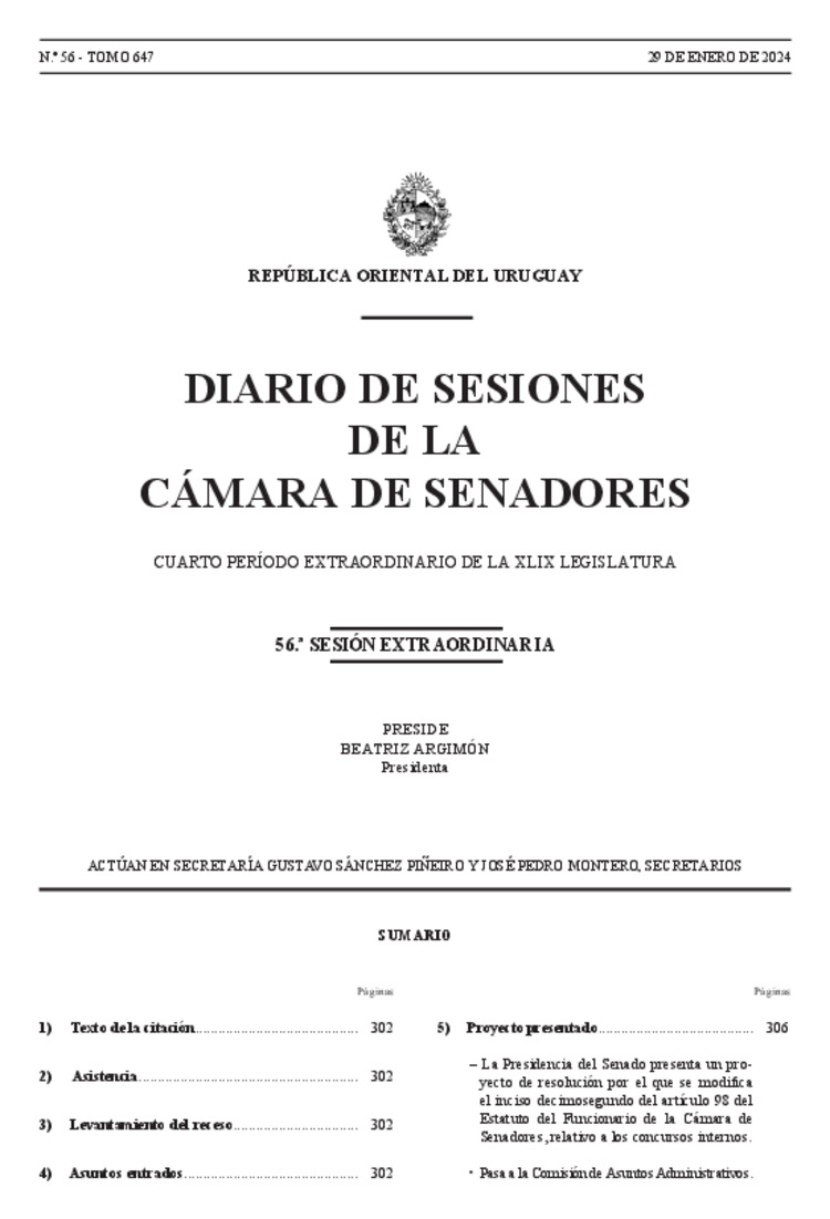DIARIO DE SESIONES DE LA CAMARA DE SENADORES del 29/01/2024